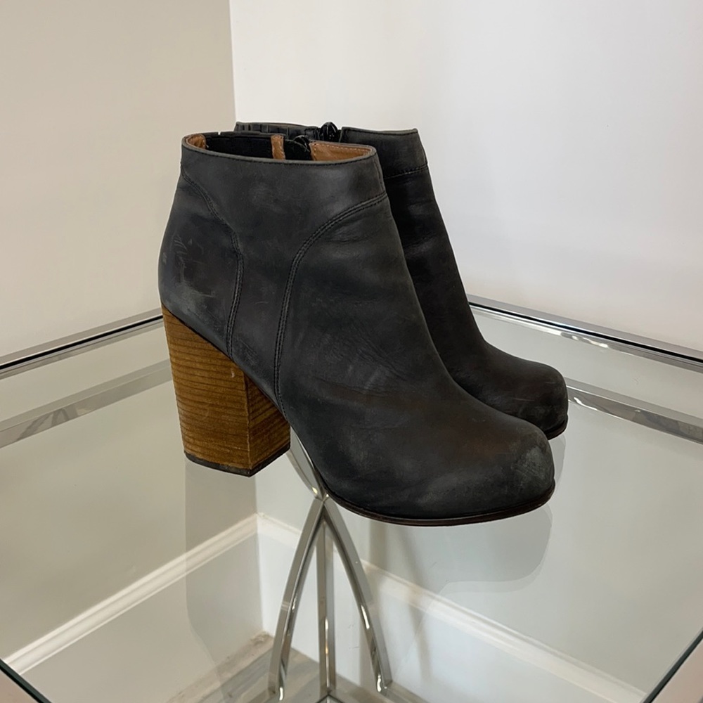 Jeffrey Campbell Black Leather Block Heel Ankle Boots